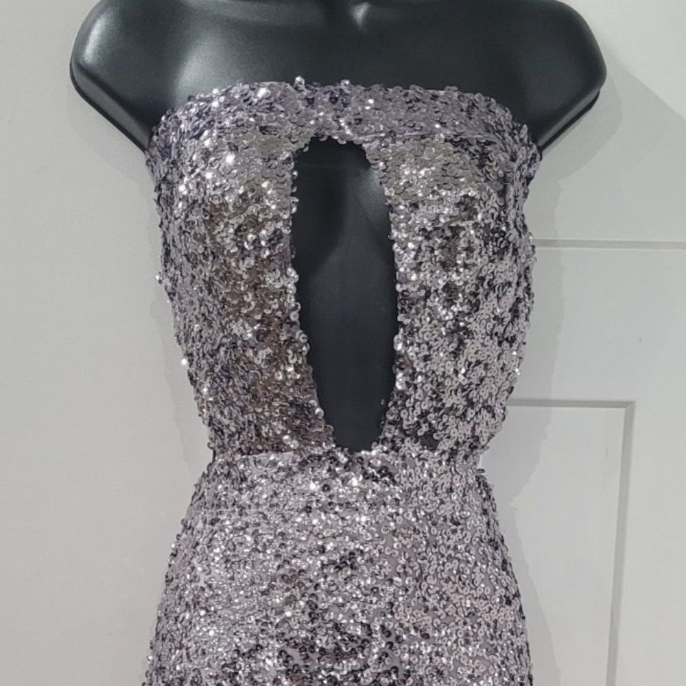 Strapless Sequin Backless Evening Dress in Silver